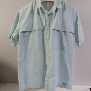 Patagonia Light Green Short Sleeve Button Breathable Fishing/Hiking Shirt Large